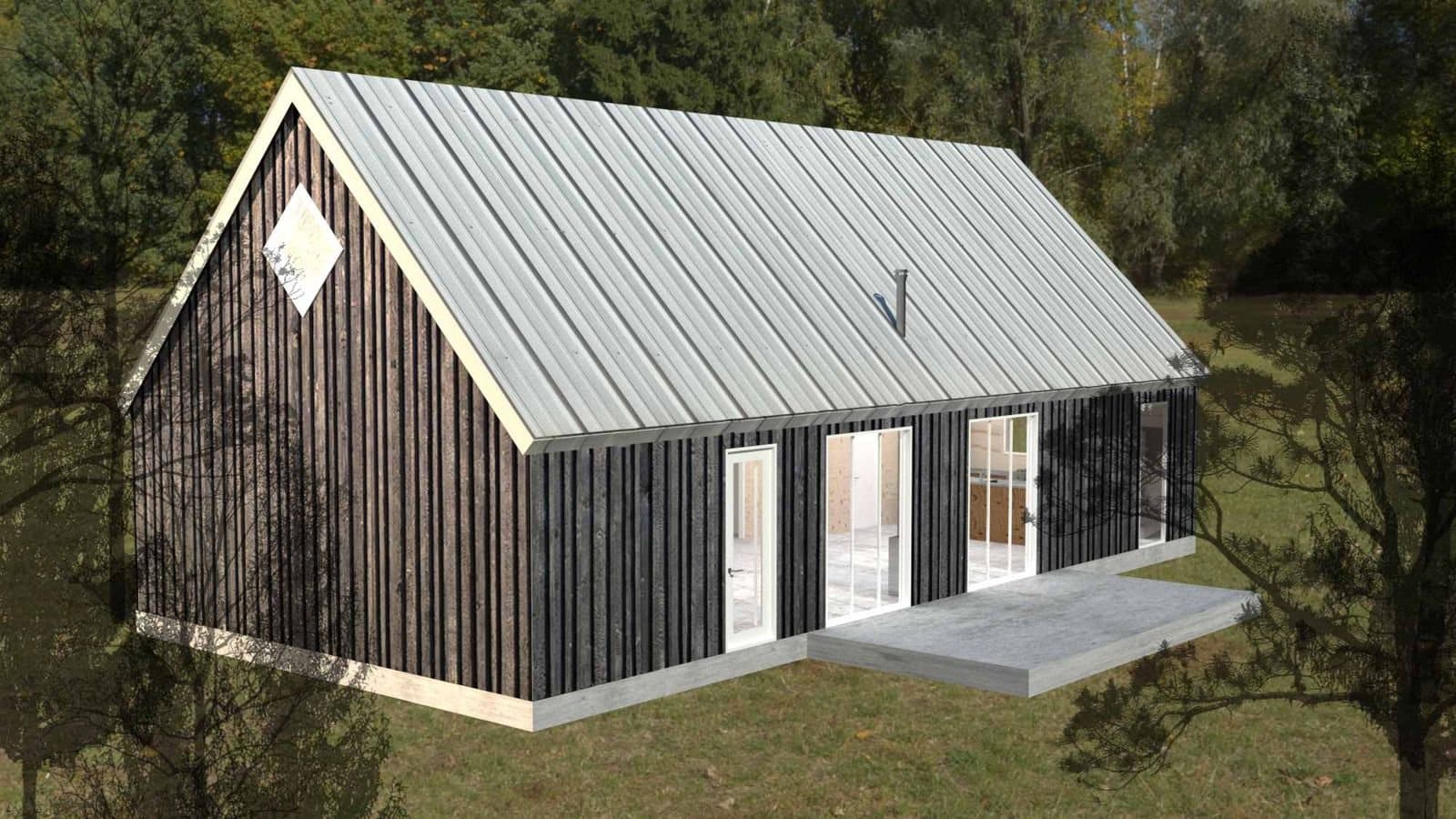 Modélisation 3D d'une maison au toit à deux versants