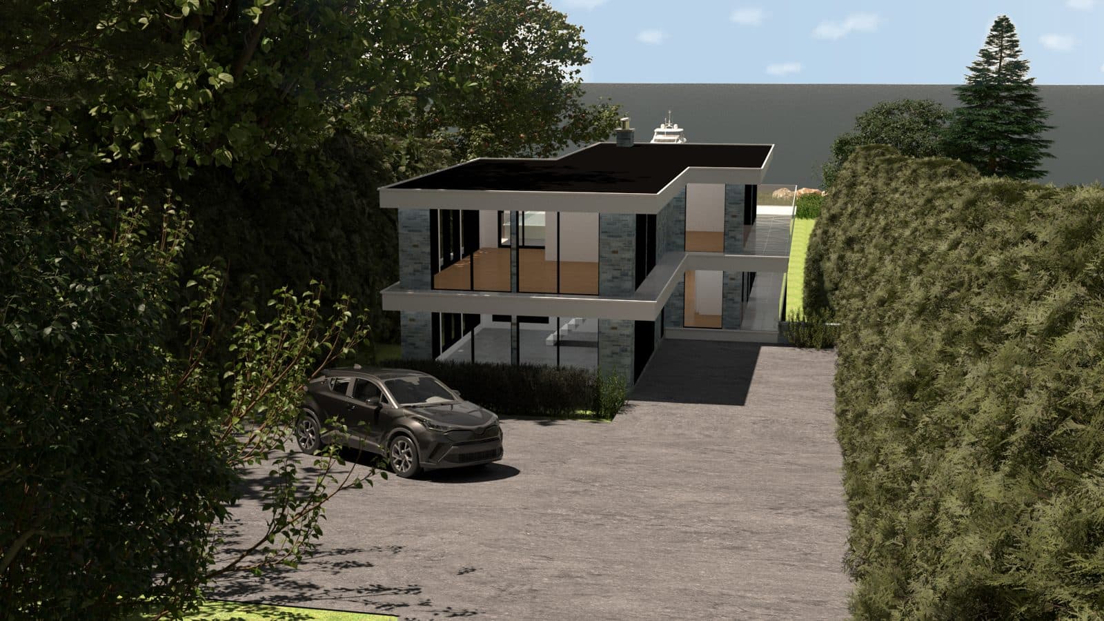 Rendu 3D d'une maison moderne à étages